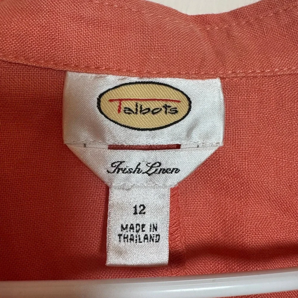 Talbots Women's Size 12 Coral‎ Irish Linen Button Front Jacket Business Casual - Picture 4 of 6